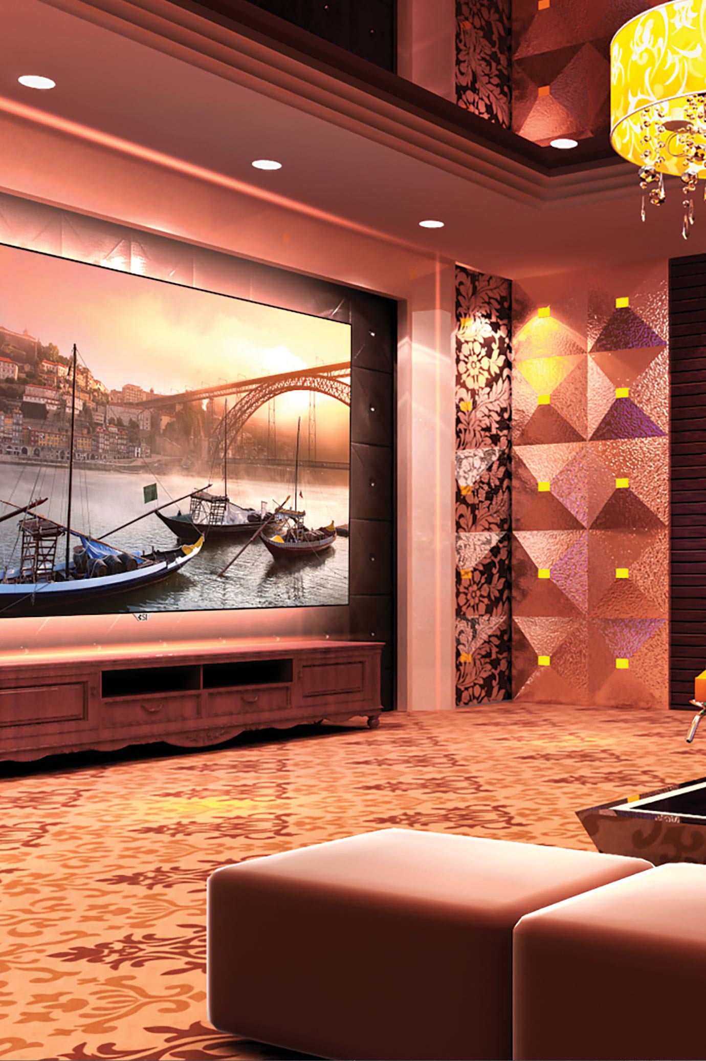 Acoustical Treatments in a red toned home theater