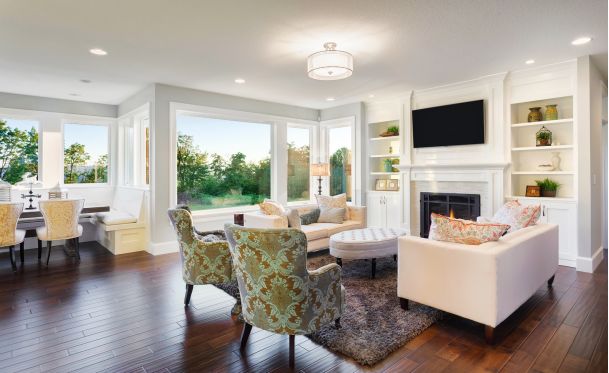 living room with wooden floors